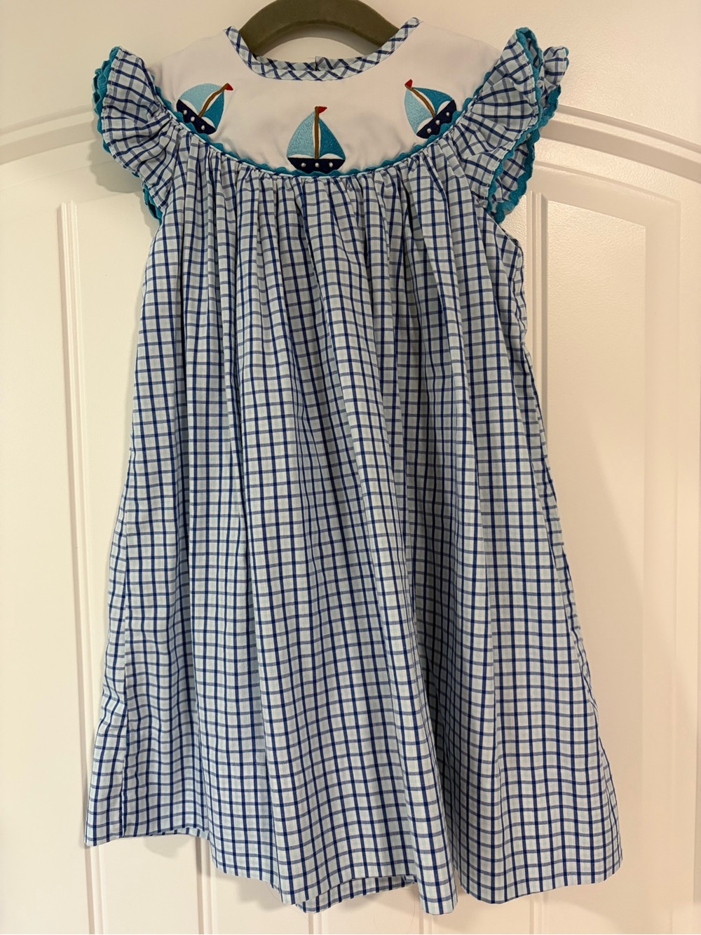 Girls' Blue Check Sailboat Dress
